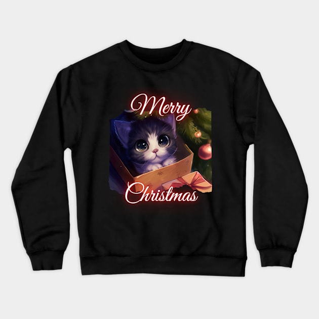 Merry Christmas - Cute Cat Under The Christmas Tree Crewneck Sweatshirt by PD-Store